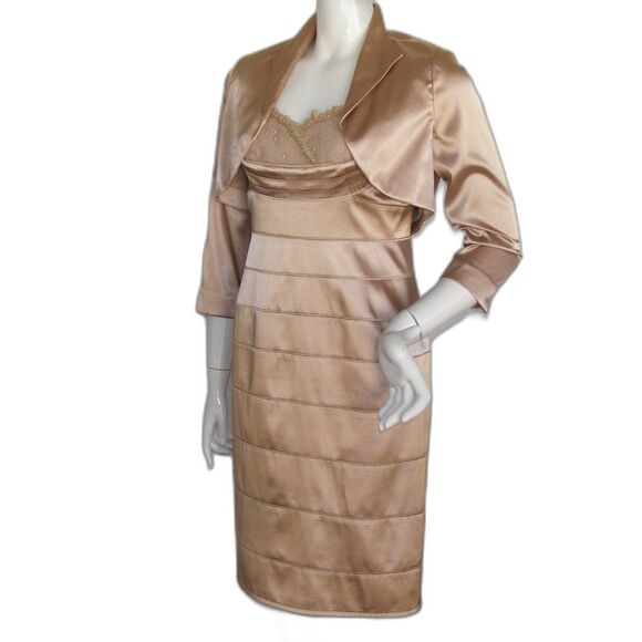ADRIANNA PAPELL Dress Set, 6, Golden Bronze, Bolero Jacket, 2 piece, Evening - Picture 4 of 14
